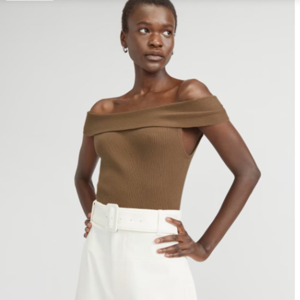 Everlane The Ribbed Cotton Off-The-Shoulder Top nwt